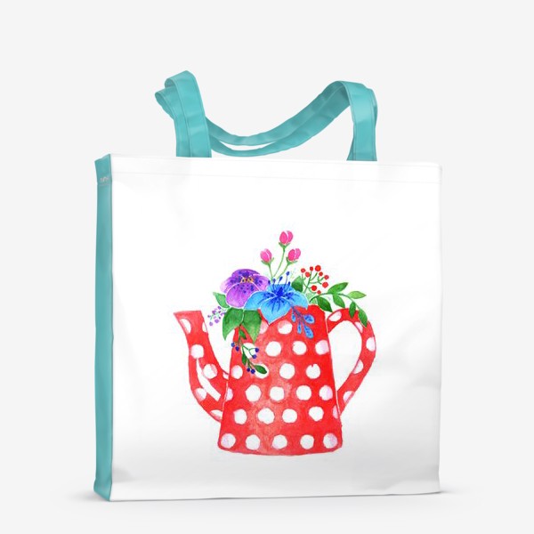 Сумка-шоппер «Красный чайник с цветами»