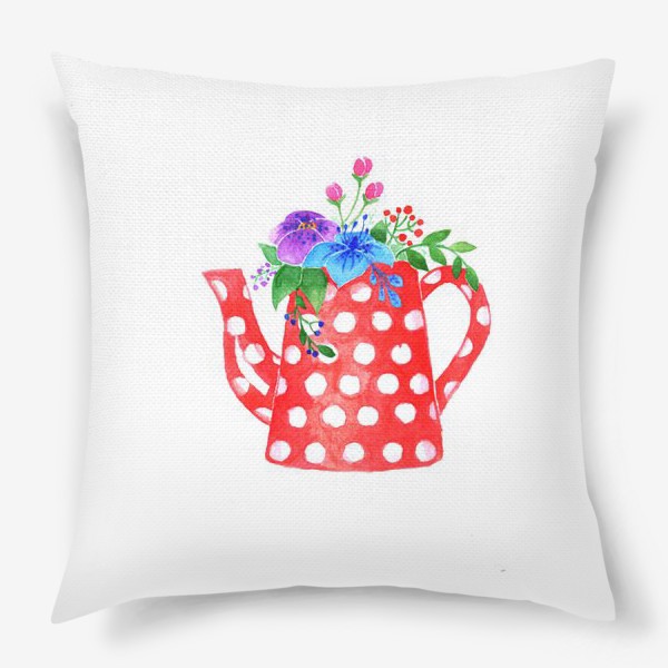 Подушка «Красный чайник с цветами»