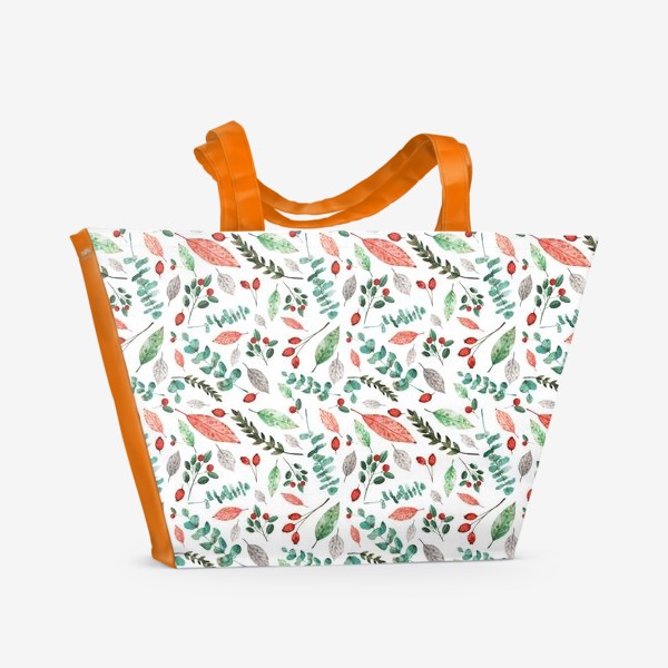 Пляжная сумка «Паттерн. Листья и веточки с ягодами»