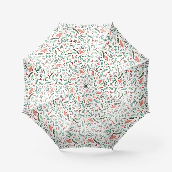 Зонт «Паттерн. Листья и веточки с ягодами»