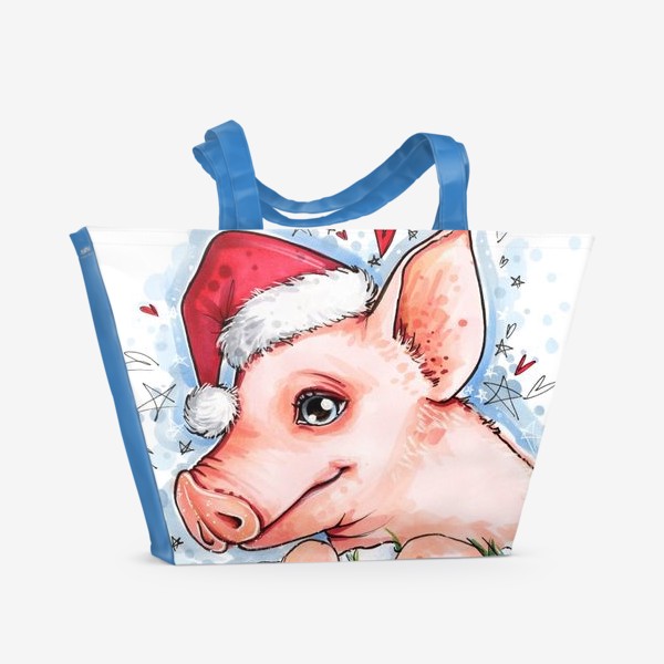 Пляжная сумка «Новый год. Свинка, елочка, снежок»