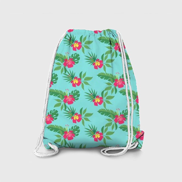 Рюкзак «Тропические цветы на голубом фоне, бесшовный паттерн»