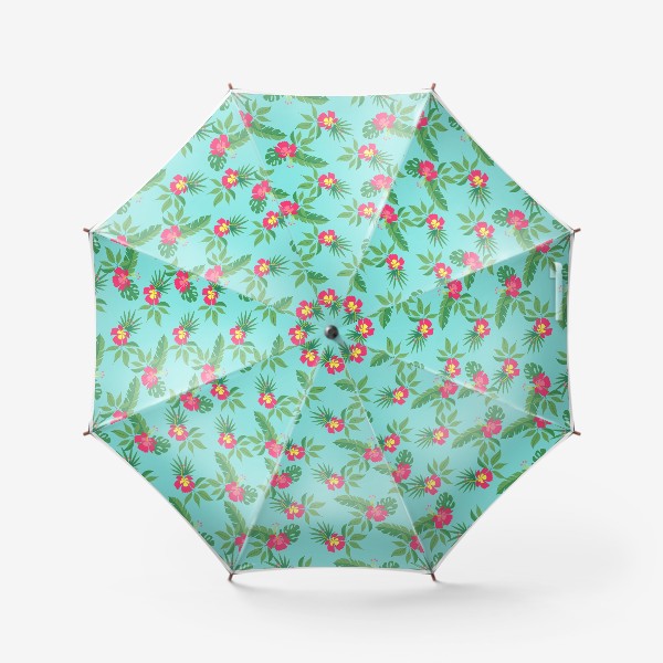 Зонт «Тропические цветы на голубом фоне, бесшовный паттерн»