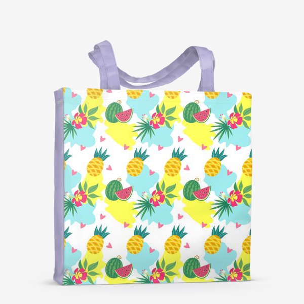 Сумка-шоппер «Тропический фон, цветы и фрукты. Бесшовный паттерн»