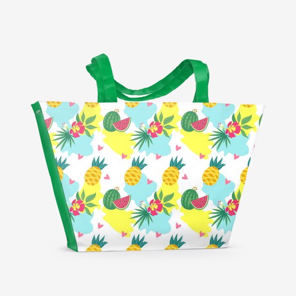 Пляжная сумка &laquo;Тропический фон, цветы и фрукты. Бесшовный паттерн&raquo;