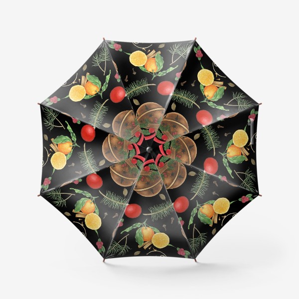 Зонт «Мандарины и колокольчики на черном фоне»