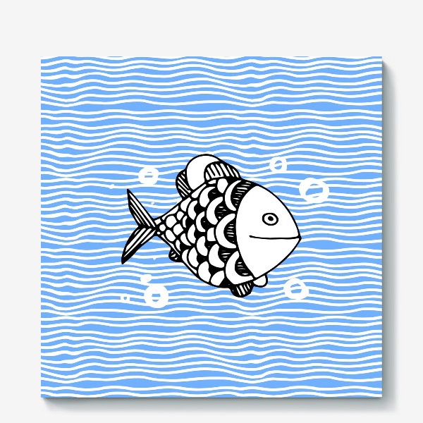Холст «Fish doodle  on  wave background.»