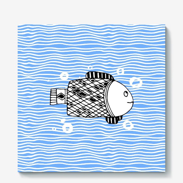 Холст &laquo;Fish doodle  on  wave background.&raquo;