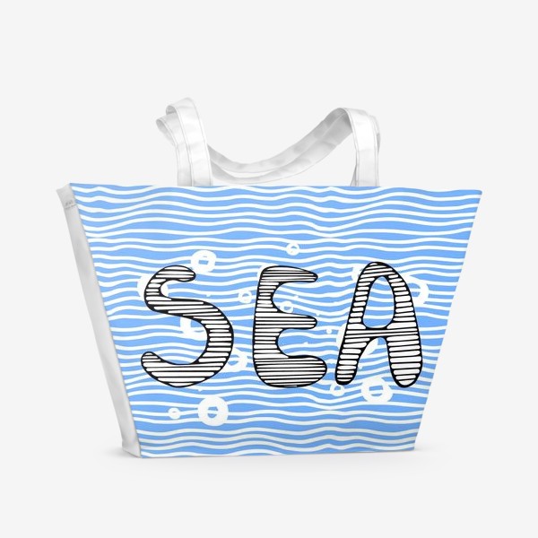 Пляжная сумка «Sea lettering on  wave background.»