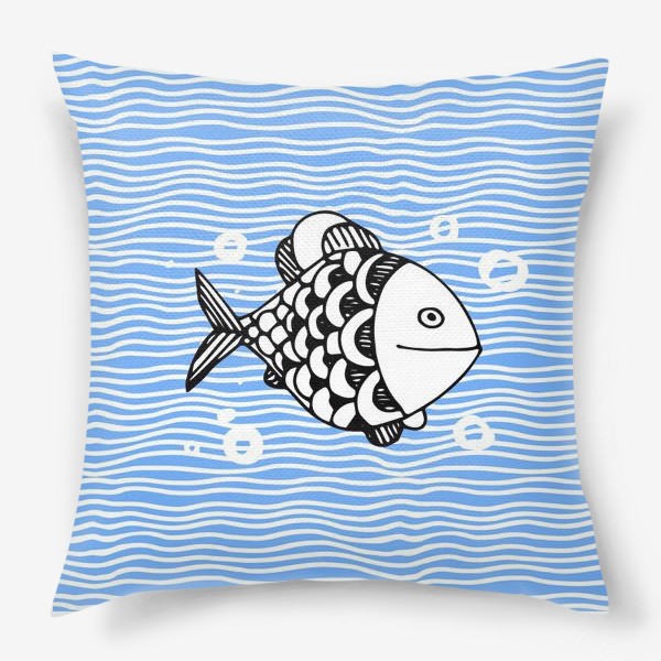 Подушка &laquo;Fish doodle  on  wave background.&raquo;