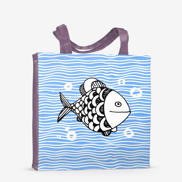 Сумка-шоппер &laquo;Fish doodle  on  wave background.&raquo;