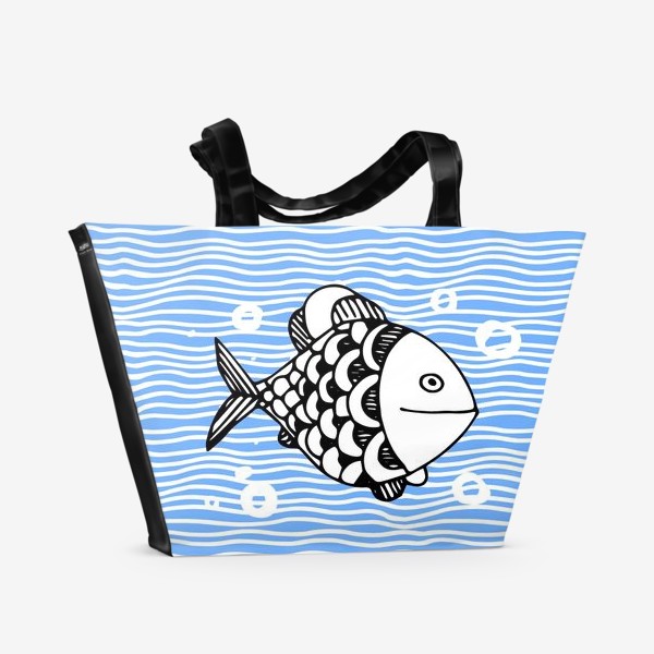 Пляжная сумка &laquo;Fish doodle  on  wave background.&raquo;