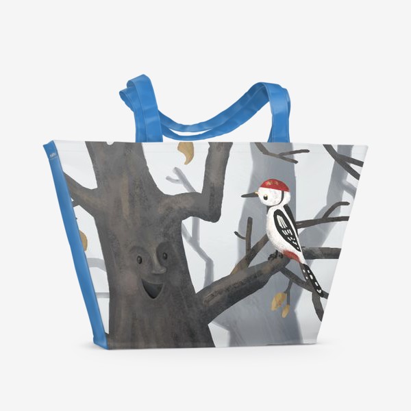 Пляжная сумка «Дятел и дерево. Лес»
