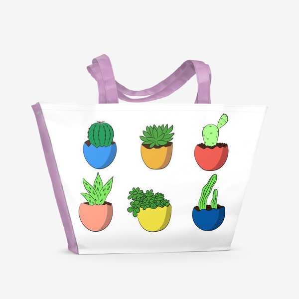 Пляжная сумка «Симпатичные кактусы в горшочках»