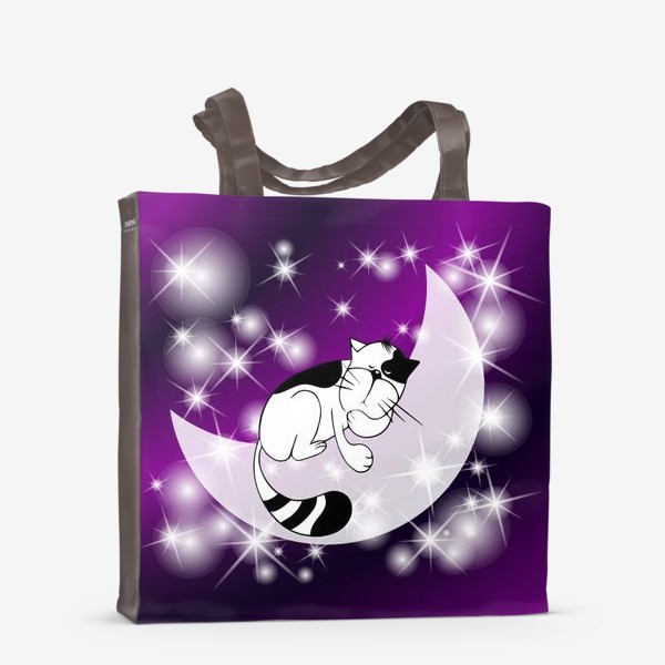 Сумка-шоппер «Милый котик спящий на луне в ночном небе.»