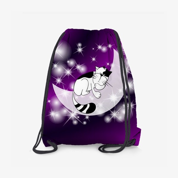 Рюкзак «Милый котик спящий на луне в ночном небе.»