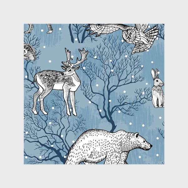Шторы «Зимний паттерн с лесными зверями»
