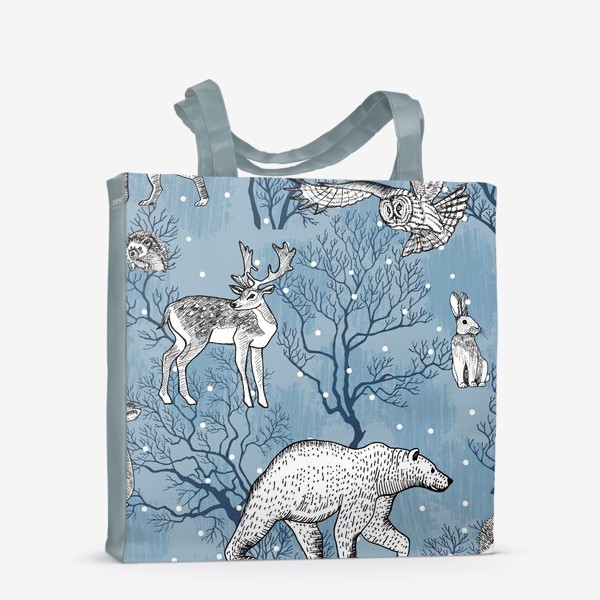 Сумка-шоппер «Зимний паттерн с лесными зверями»