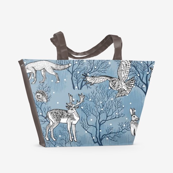 Пляжная сумка &laquo;Зимний паттерн с лесными зверями&raquo;