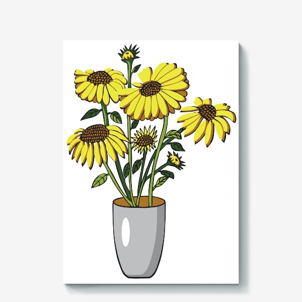 Холст «подсолнухи желтые цветы в вазе»