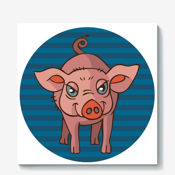 Холст «свинья в синем круге иллюстрация»