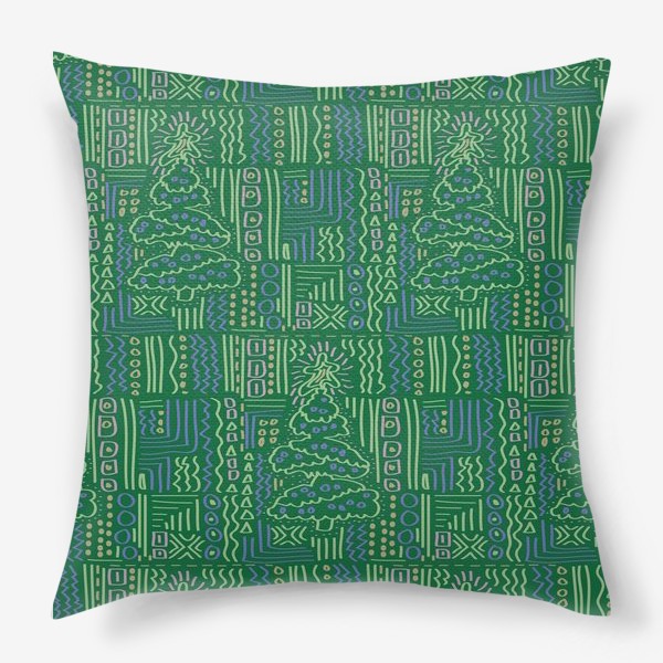 Подушка «новогодний зеленый принт»