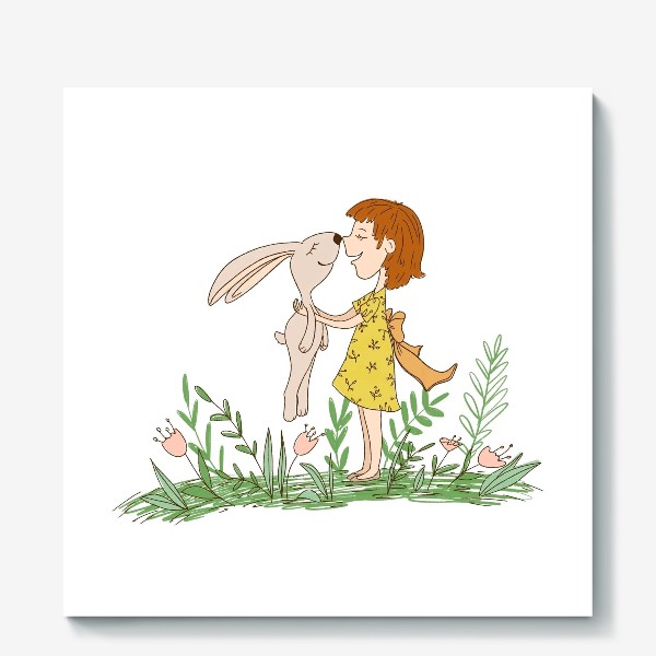 Холст &laquo;девочка с кроликом нос к носу&raquo;