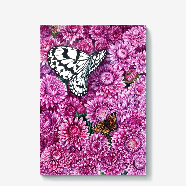 Холст «Хризантемы и бабочки»