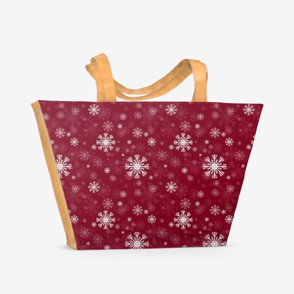 Пляжная сумка «Снежинки(красный фон)»