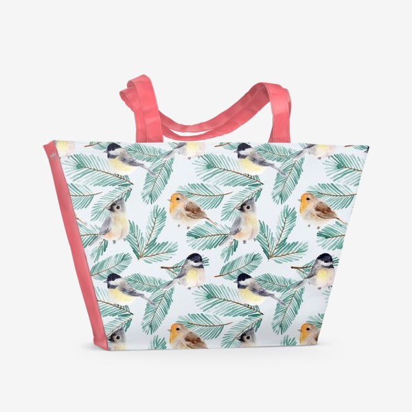 Пляжная сумка «Узор с зимними птицами»