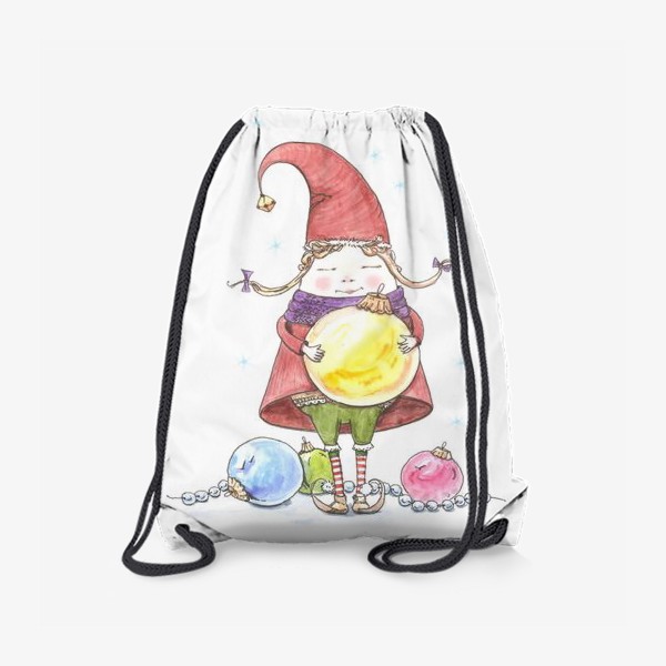 Рюкзак «Гномик-девочка с новогодними шариками»
