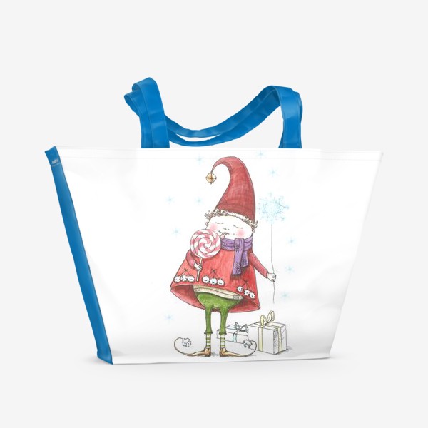 Пляжная сумка «Новогодний гномик с леденцом»