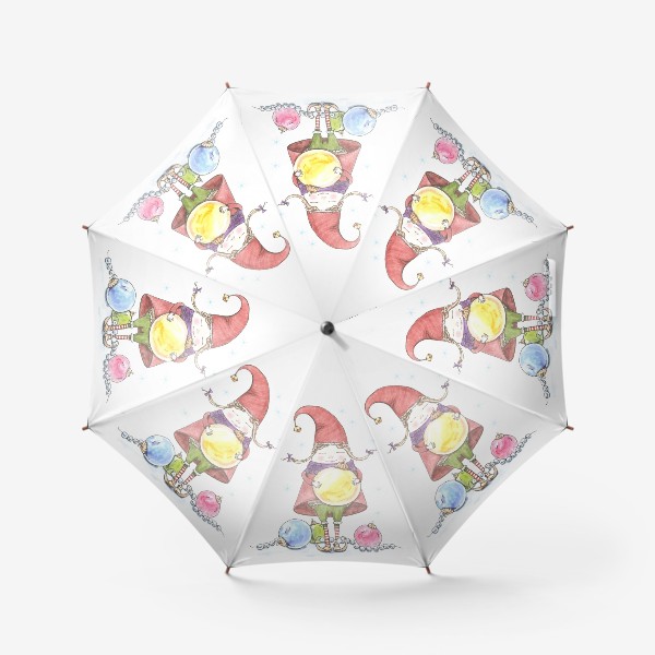 Зонт «Гномик-девочка с новогодними шариками»
