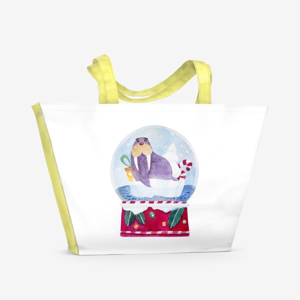 Пляжная сумка «Морж в снежном шаре»