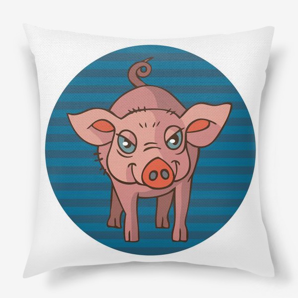 Подушка «свинья в синем круге иллюстрация»