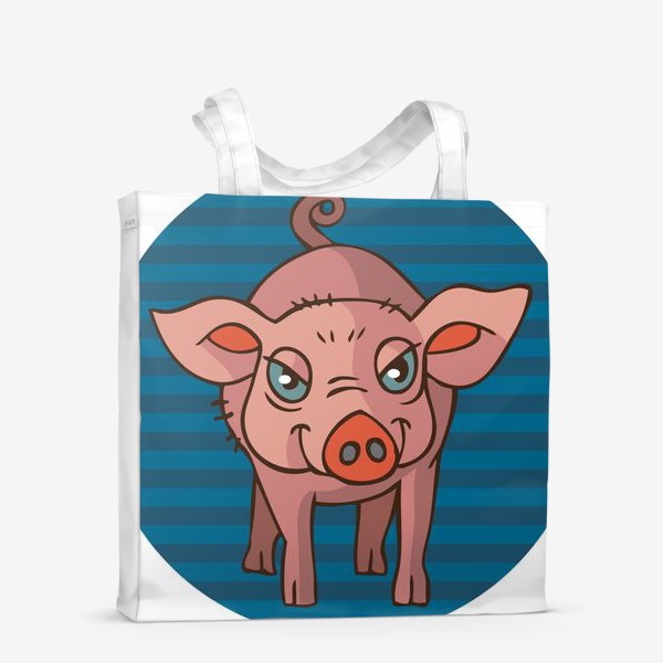 Сумка-шоппер «свинья в синем круге иллюстрация»