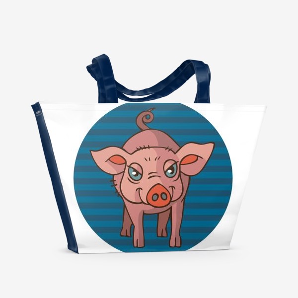 Пляжная сумка «свинья в синем круге иллюстрация»