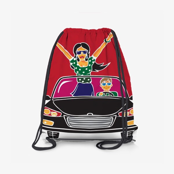 Рюкзак «девушка едет на красной машине с водителем стоя»