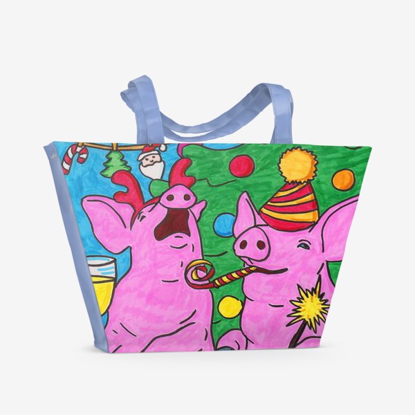 Пляжная сумка «Новогодние свинки»