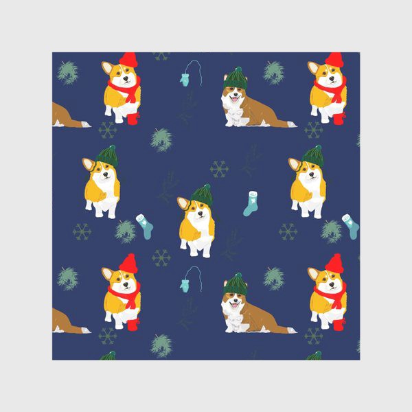 Скатерть «Новогодние собаки корги»