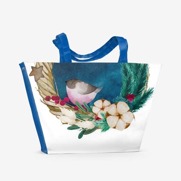 Пляжная сумка «Венок со снегирем»