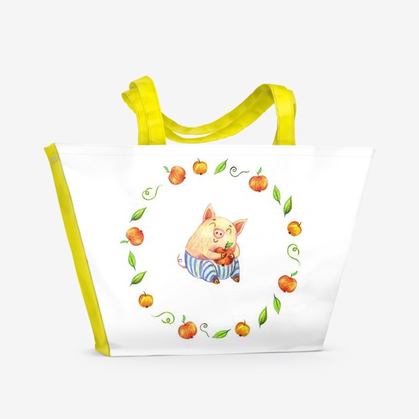 Пляжная сумка «Поросенок с яблоками) »