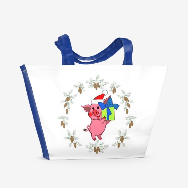 Пляжная сумка «Новогодний поросенок с подарком»