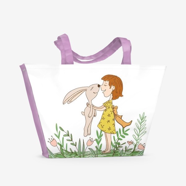 Пляжная сумка &laquo;девочка с кроликом нос к носу&raquo;