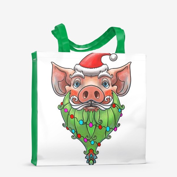 Сумка-шоппер «Санта свинка новогодняя елка»