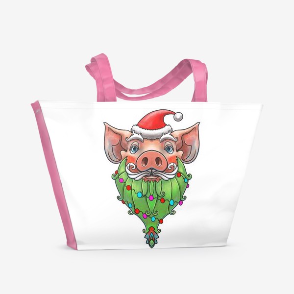 Пляжная сумка «Санта свинка новогодняя елка»