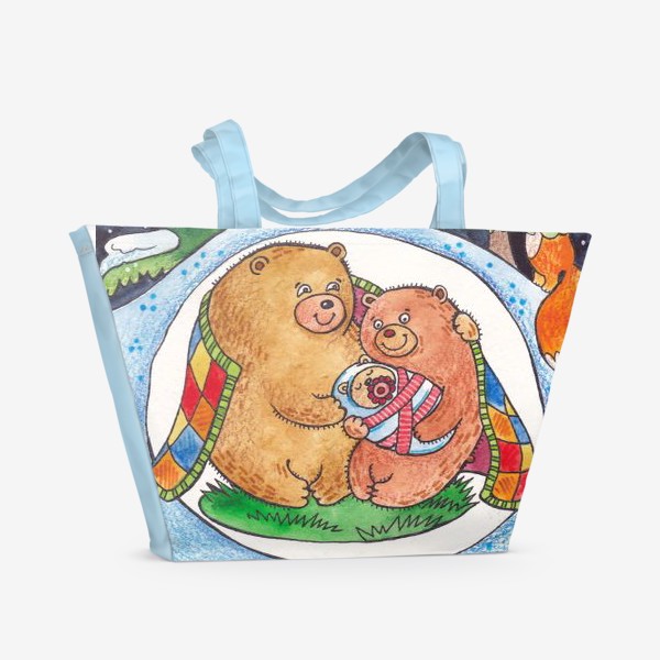 Пляжная сумка «Семья медведей. Мишки зимуют в лесу»
