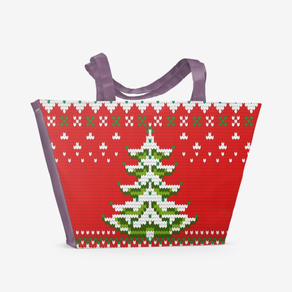 Пляжная сумка «Вязаная елка с Новым годом»