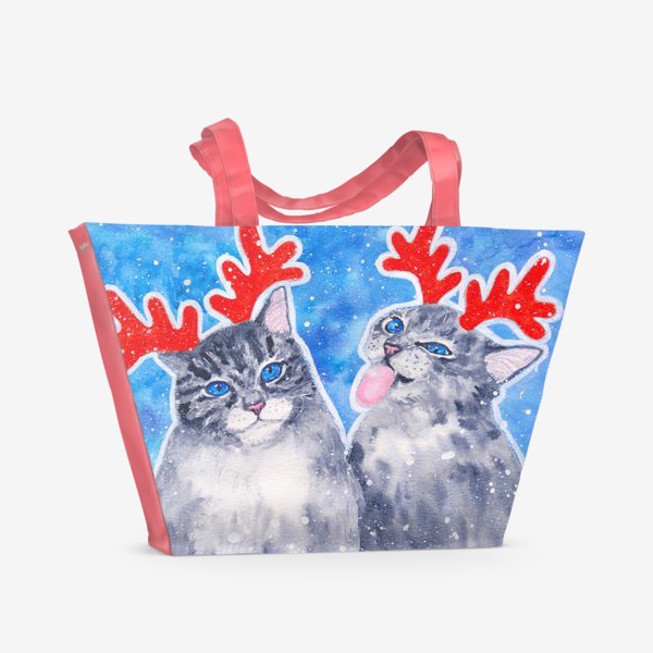 Пляжная сумка «Новогодние котики»