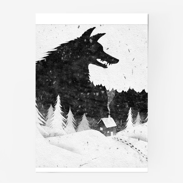 Постер «Тень волка, нависшая над маленьким домиком.»